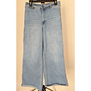 OAT New York Jeans Womens 6/28 Wide Leg Light Wash Denim Raw Hem Boho Street